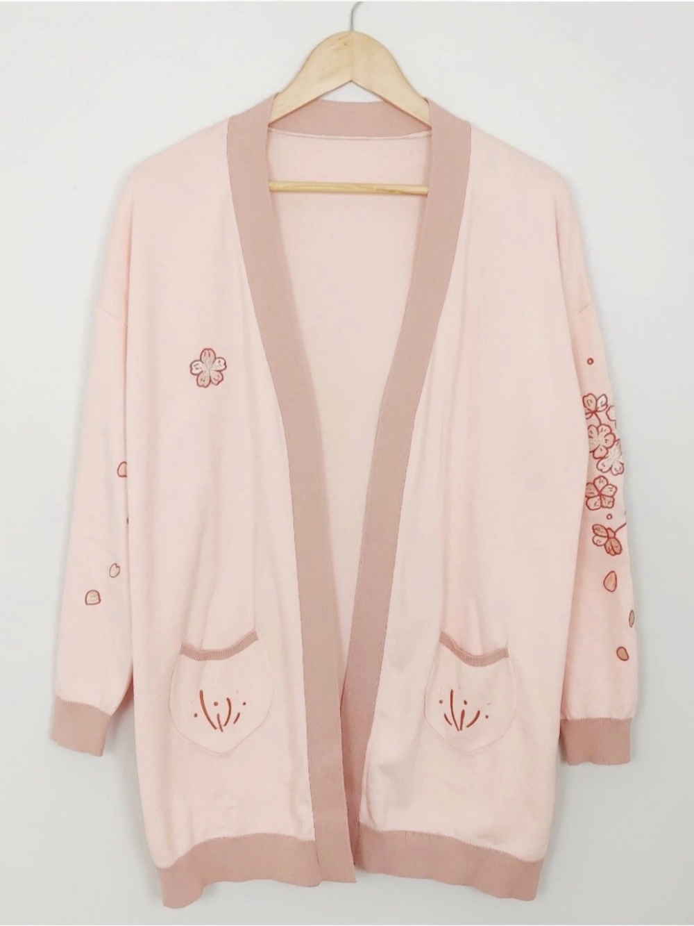 Light Pink Floral Open-Front Cardigan Sweater